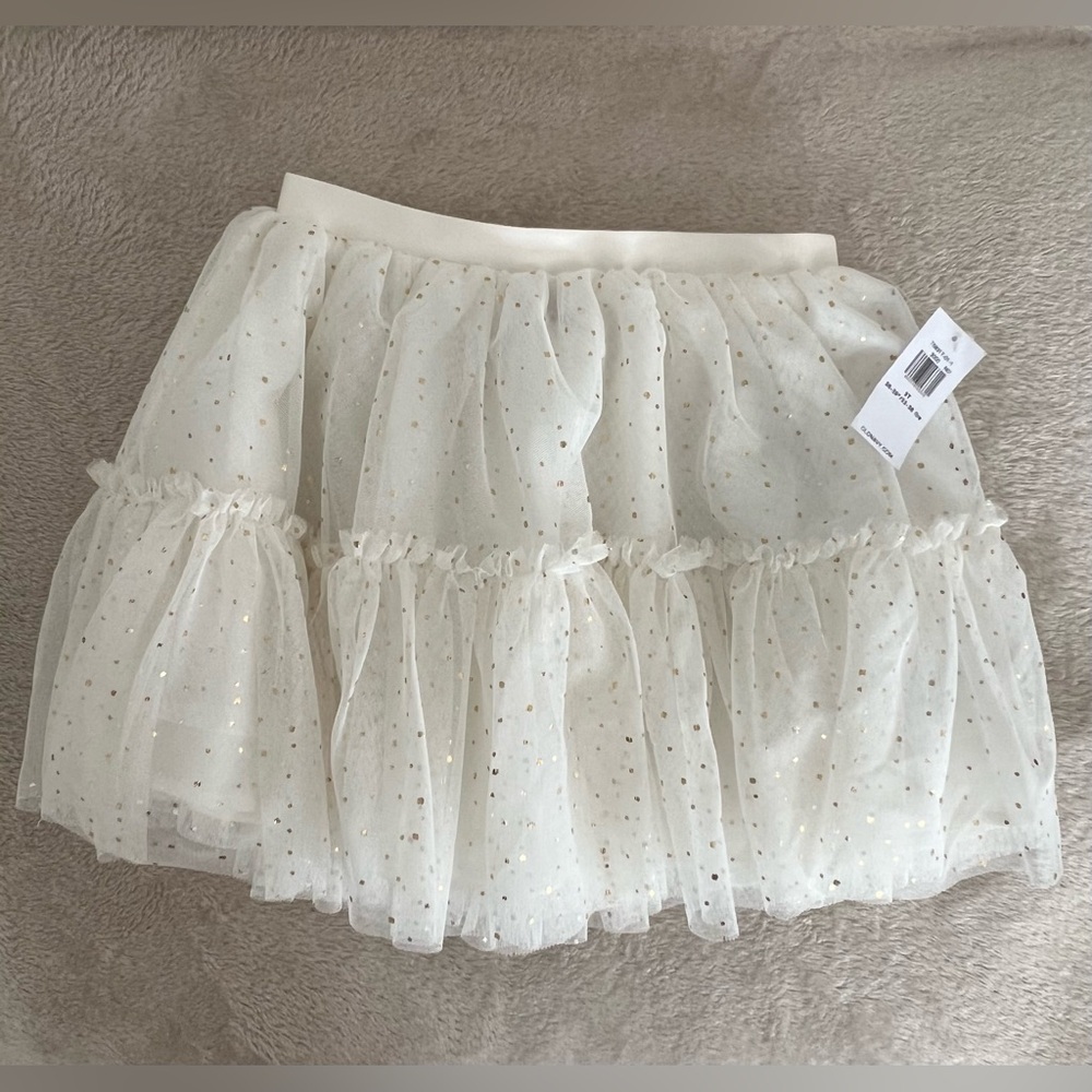 Gold-Flecked Tiered Tulle Tutu Skirt for Toddler Girls- Cream and Gold - Size 3T